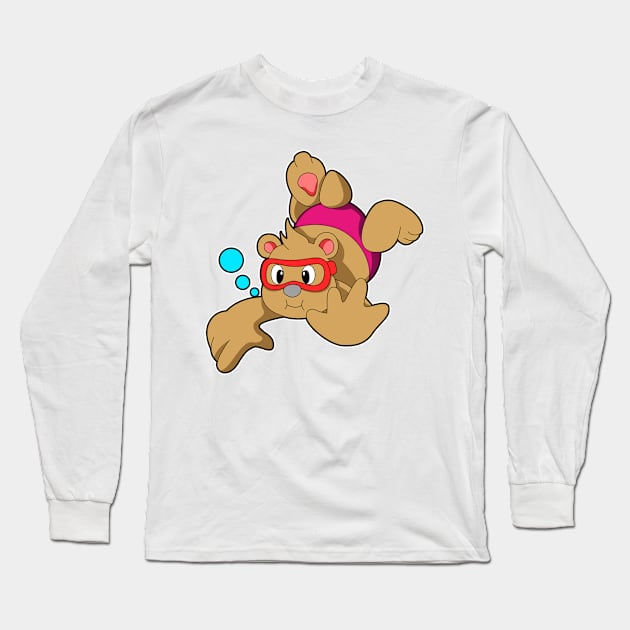 Bear at Swimming with Swimming goggles Long Sleeve T-Shirt by Markus Schnabel